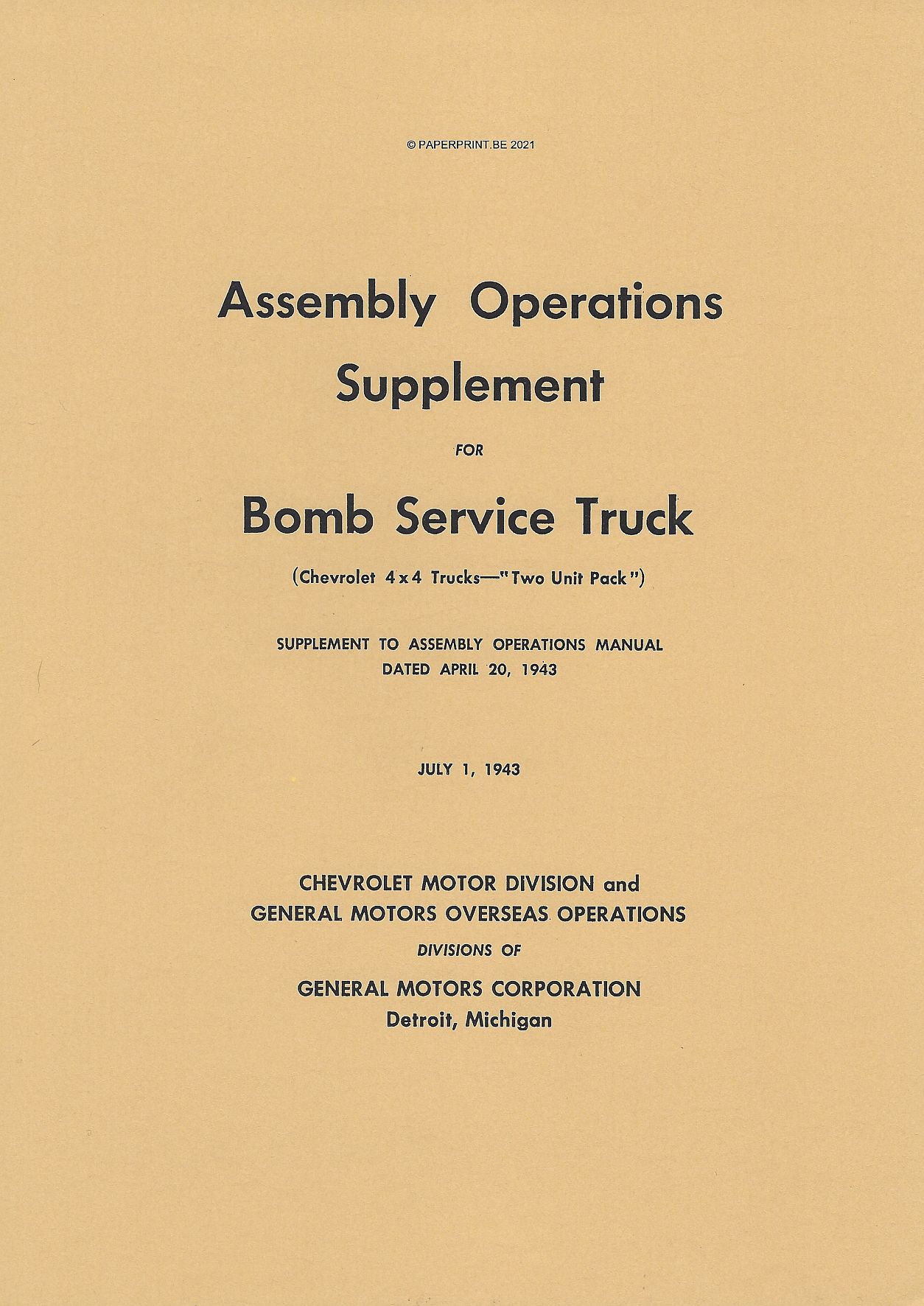 ASSEMBLY OPERATIONS SUPPLEMENT FOR BOMB SERVICE TRUCK US